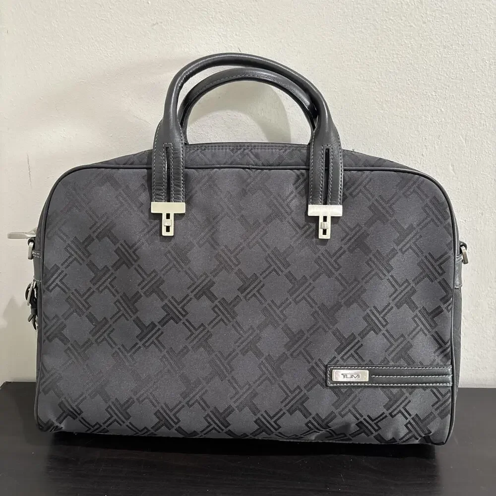 TUMI Black T Monogram Jacquard Nylon Canvas Laptop Briefcase Bag **MISSING STRAP